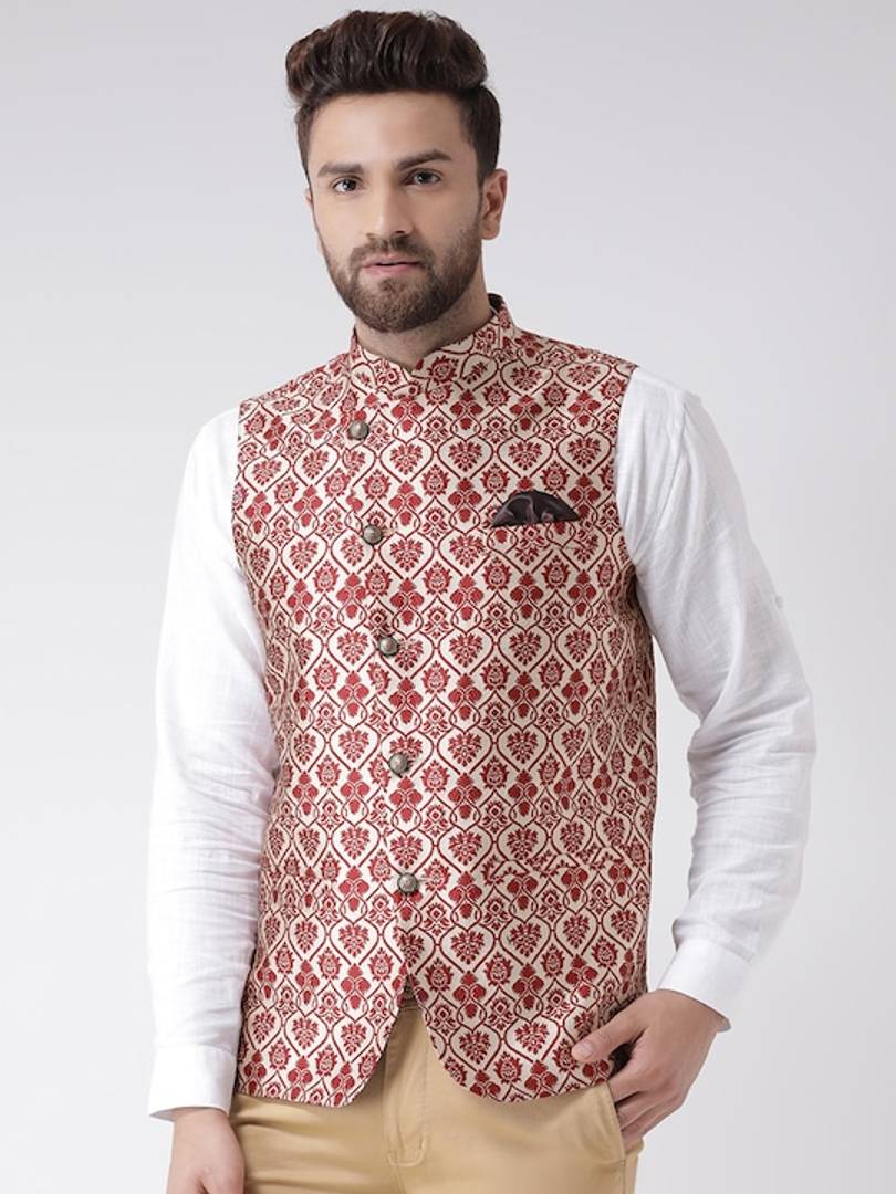 Men's Maroon 
Linen
 Solid
 Nehru Jackets